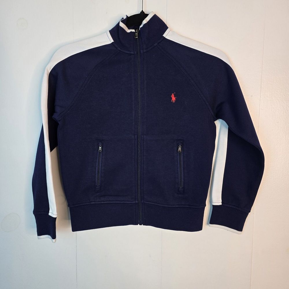 Polo‎ Ralph Lauren Double Knit Track Jacket Full-Zip Striped Blue Boys Small $98